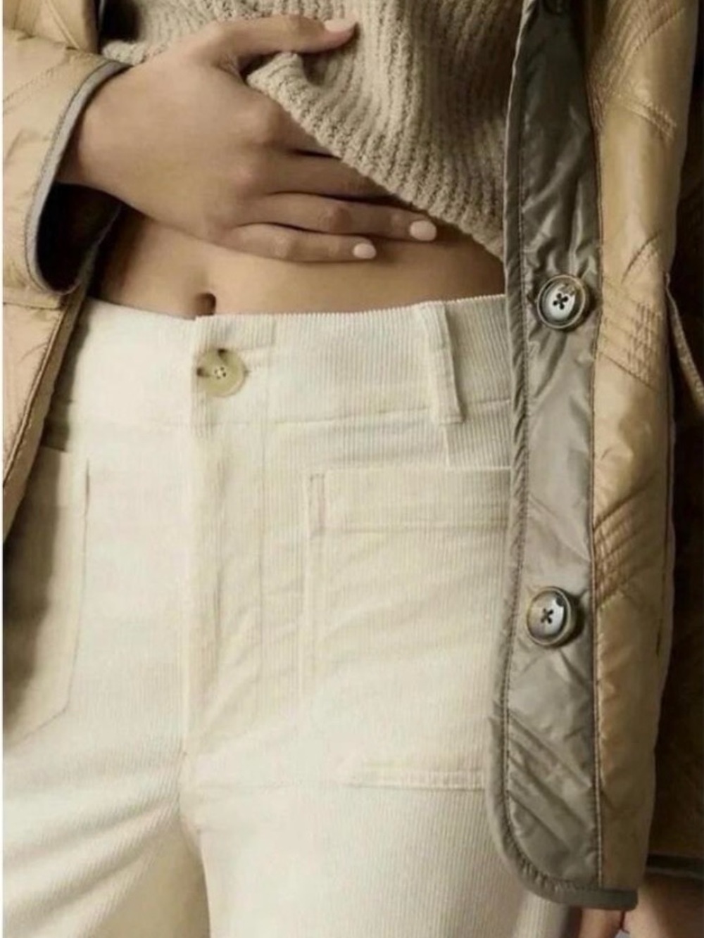 Anthropologie Maeve Colette Corduroy Wide-Leg Cropped Ivory Size 29 - Picture 3 of 7